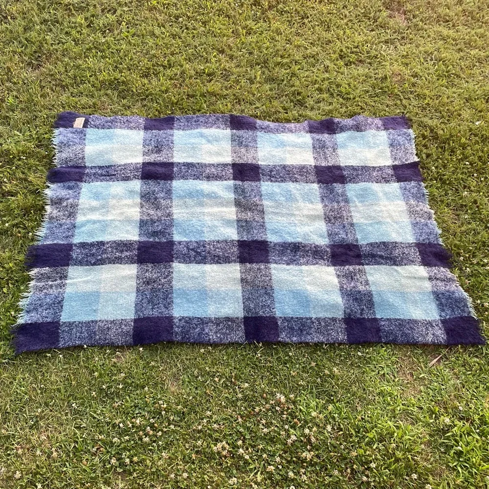 GLEN CREE Vintage Mohair Wool Plaid Throw Blanket